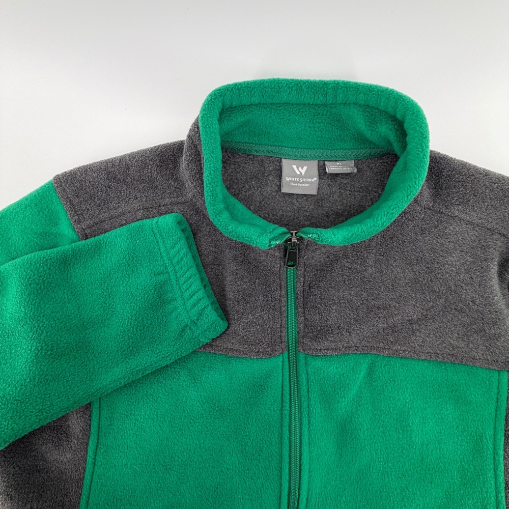 White Sierra Fleece Jacket Full Zip Colorblock Green Gray Mens XL Outdoor